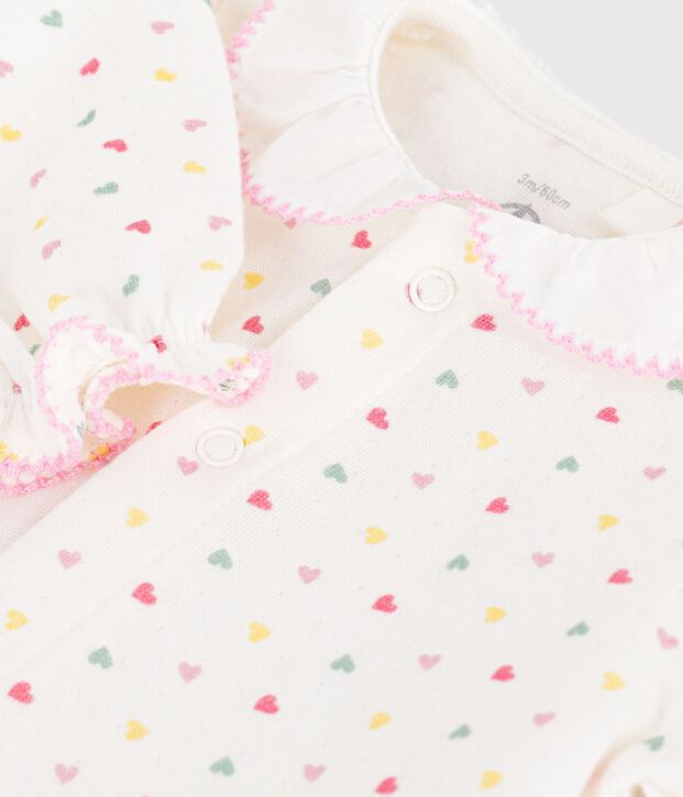 Pyjama b&eacute;b&eacute; en tubique &agrave; col fleuri blanc/multicouleur