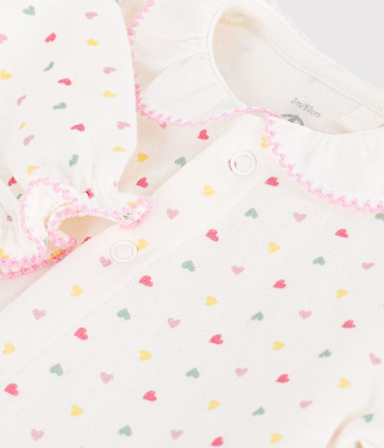 Pyjama b&eacute;b&eacute; en tubique &agrave; col fleuri blanc MARSHMALLOW/blanc MULTICO