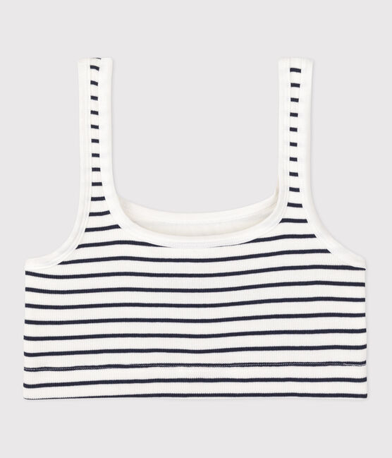 Brassière femme en coton et élasthanne à rayures blanc MARSHMALLOW/bleu SMOKING