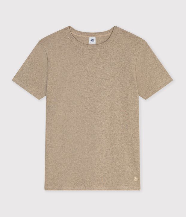 Tee-shirt femme en coton manches courtes uni beige