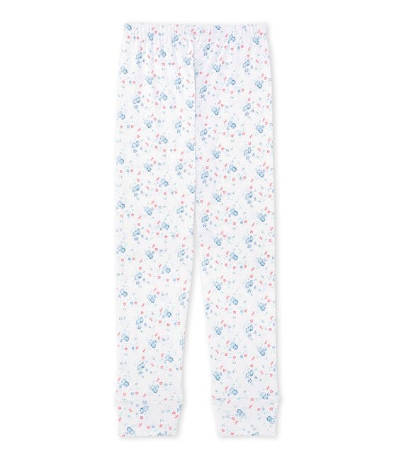 Bas de pyjama fille imprimé à coordonner blanc ECUME/bleu BLEU/ MULTICO