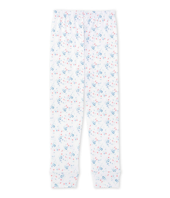 Bas de pyjama fille imprimé à coordonner blanc ECUME/bleu BLEU/ MULTICO