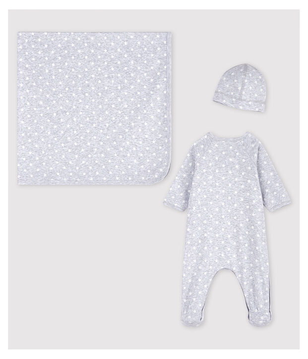Coffret cadeau naissance gris chin&eacute; b&eacute;b&eacute; en coton biologique multicouleur