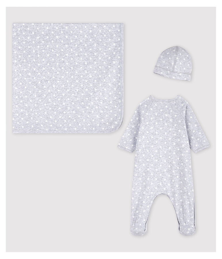 Coffret cadeau naissance gris chin&eacute; b&eacute;b&eacute; en coton biologique multicouleur