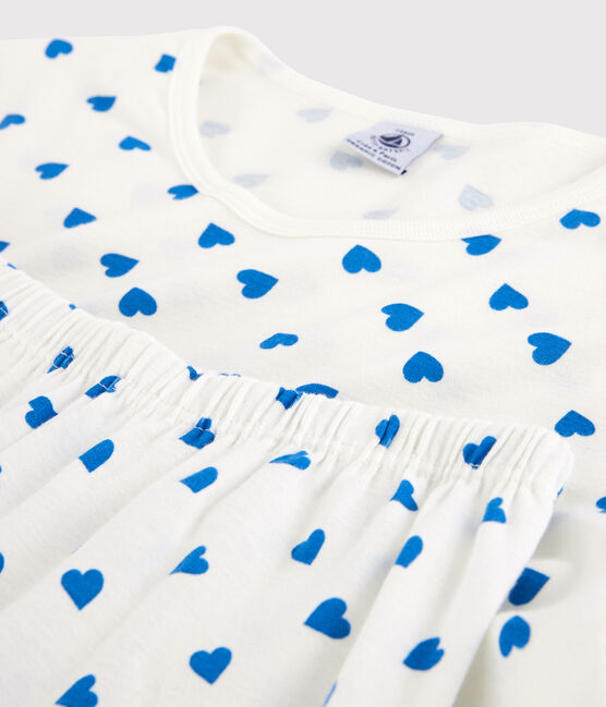 Pyjama fille/femme cœurs bleus en coton blanc MARSHMALLOW/bleu BRASIER