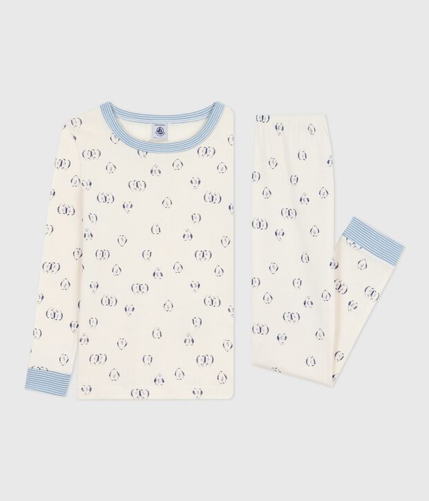Pyjama enfant en coton tr&egrave;s ajust&eacute; imprim&eacute; bleu/bleu
