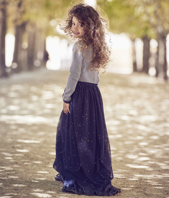 Robe fille manches longues effet 2 en 1 Petit bateau x Marie-Agnès Gillot bleu SMOKING/beige COQUILLE