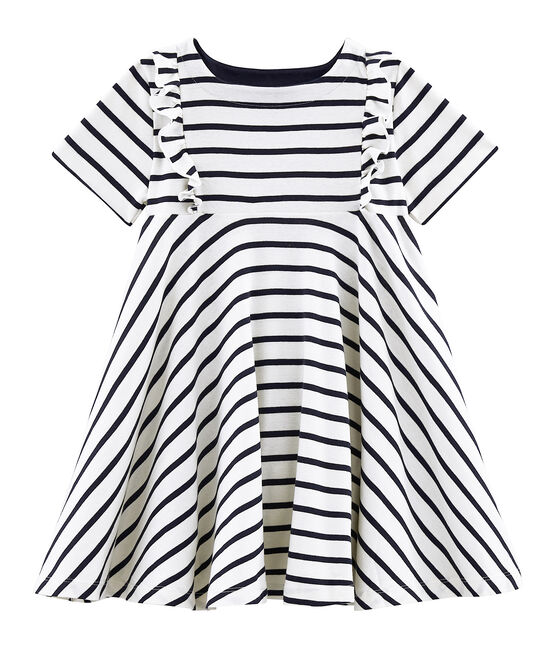 Robe manches courtes enfant fille beige COQUILLE/bleu SMOKING