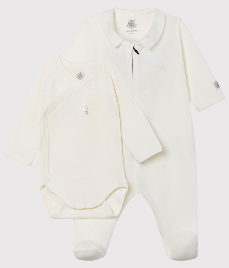 Dors-bien zipp&eacute; b&eacute;b&eacute; en velours blanc