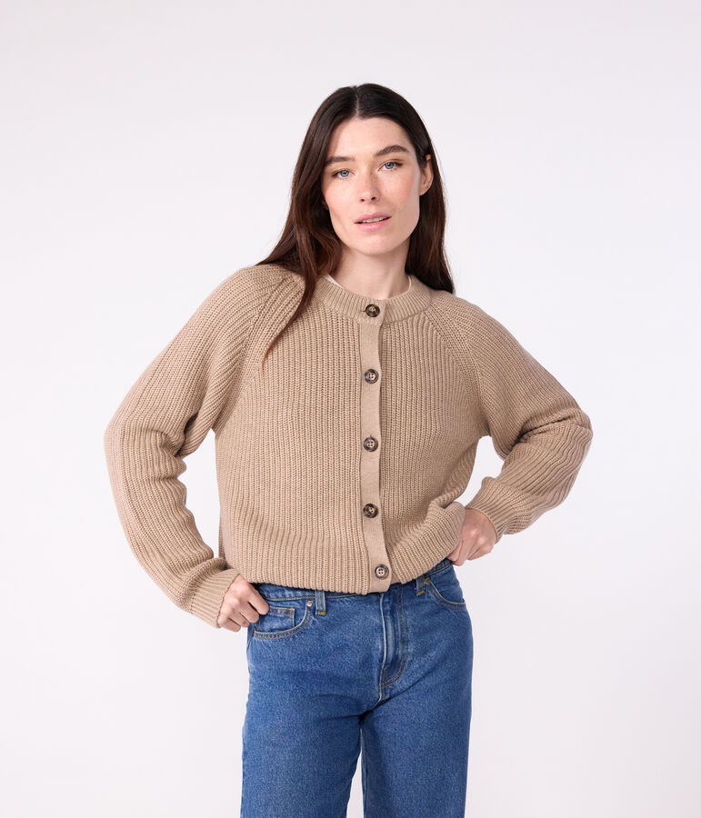 Cardigan femme en laine et coton uni marron ROCHE