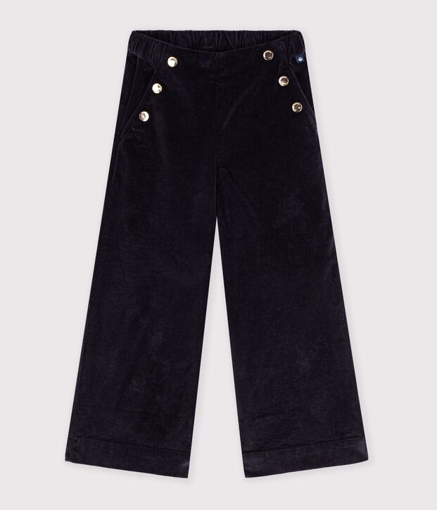 Pantalon wide leg enfant en velours bleu marine