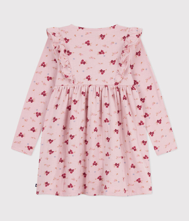 Robe enfant manches longues en coton rose/multicouleur