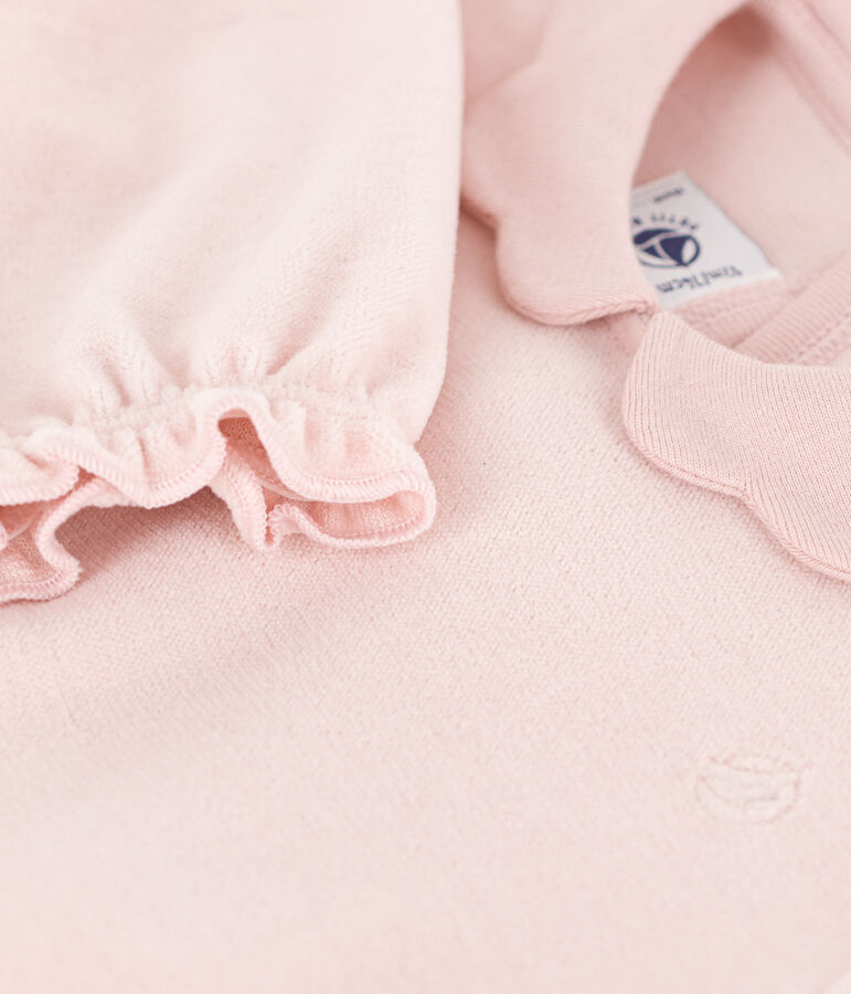 Pyjama b&eacute;b&eacute; uni rose en velours rose SALINE