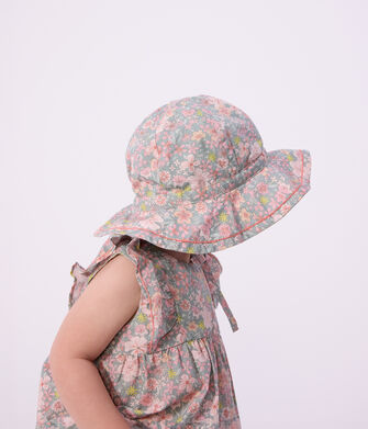 Capeline b&eacute;b&eacute; fille en popeline imprim&eacute; fleurs