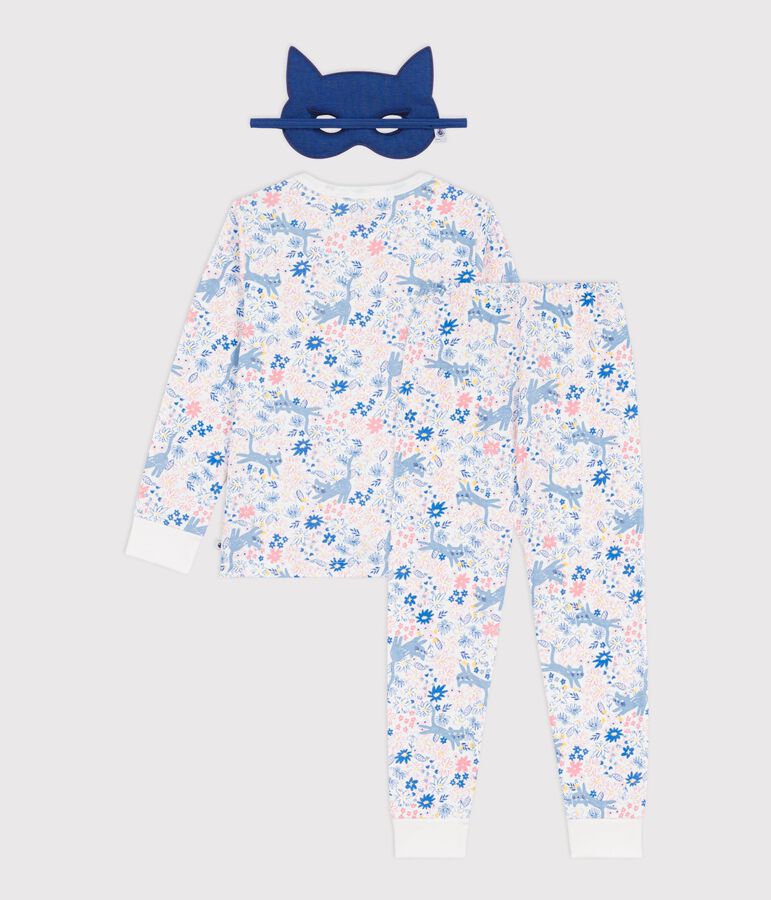 Pyjama d&eacute;guisement enfant en coton imprim&eacute; fleuri blanc MARSHMALLOW/blanc MULTICO