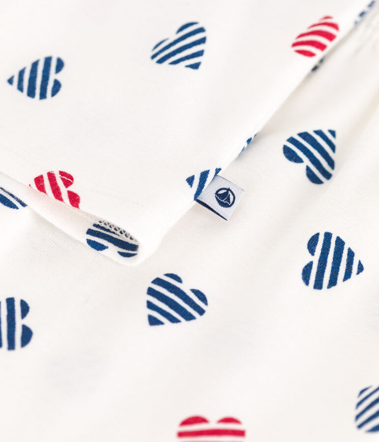 Pyjama short enfant en coton imprim&eacute; c&oelig;urs blanc MARSHMALLOW/blanc MULTICO