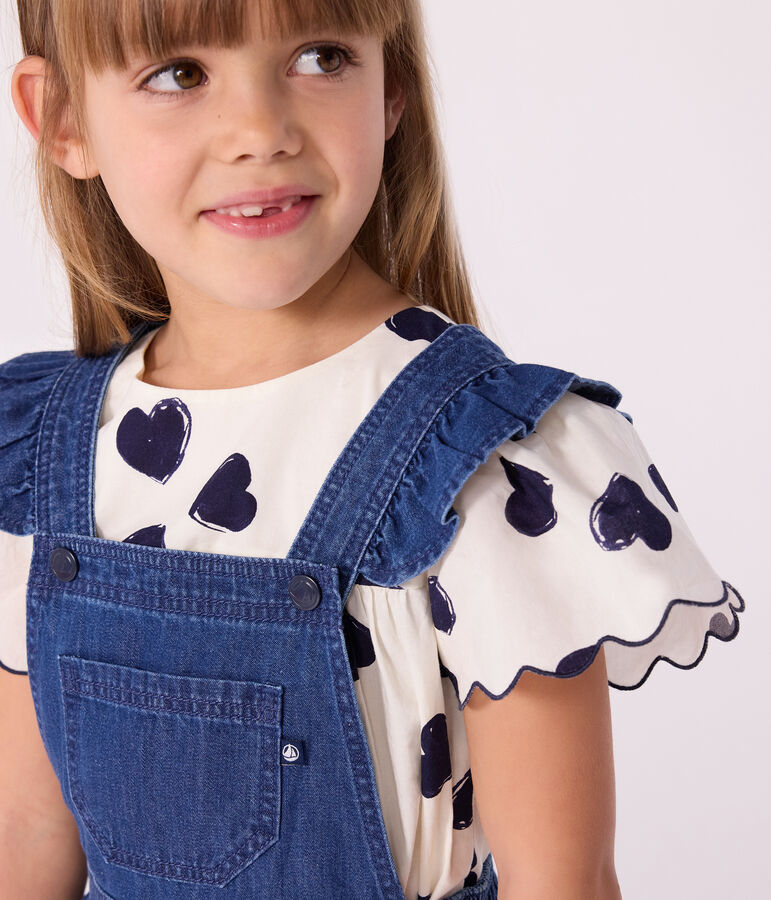 Robe enfant salopette en denim bleu DENIM MOYEN