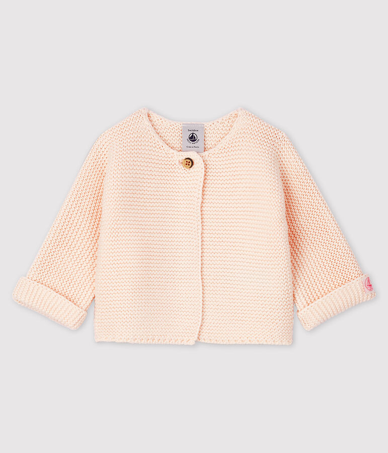Cardigan en tricot de coton biologique b&eacute;b&eacute; rose FLEUR