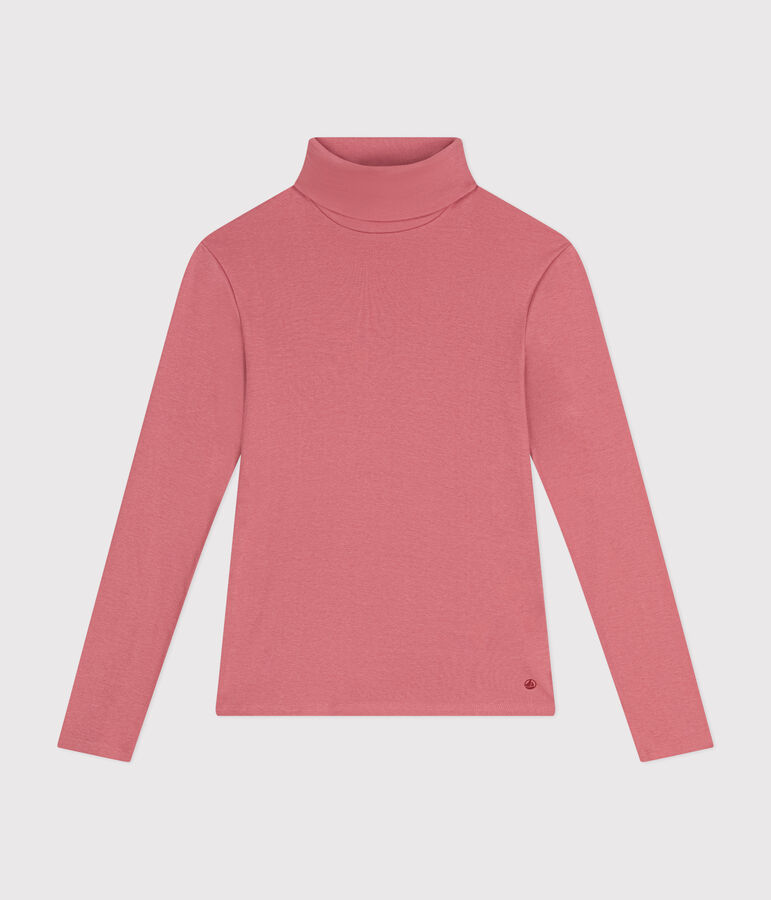 Tee-shirt l'Iconique Col roul&eacute; en coton femme rose ROSEWOOD