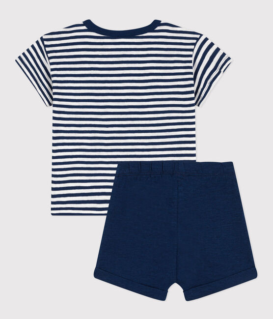 Ensemble bébé en jersey flammé et coton bleu MEDIEVAL/blanc MARSHMALLOW