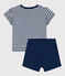 Ensemble bébé en jersey flammé et coton bleu MEDIEVAL/blanc MARSHMALLOW