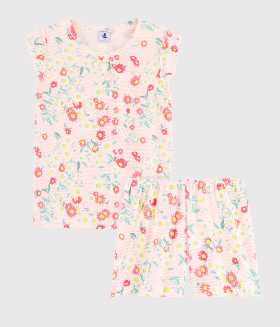 Pyjacourt fleuri petite fille en côte blanc MARSHMALLOW/blanc MULTICO