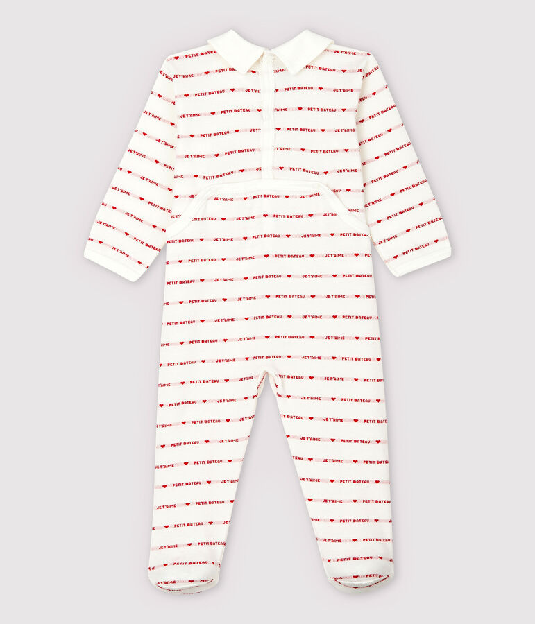 Dors-bien Petit Bateau Je T'aime b&eacute;b&eacute; fille en jacquard blanc MARSHMALLOW/rouge TERKUIT