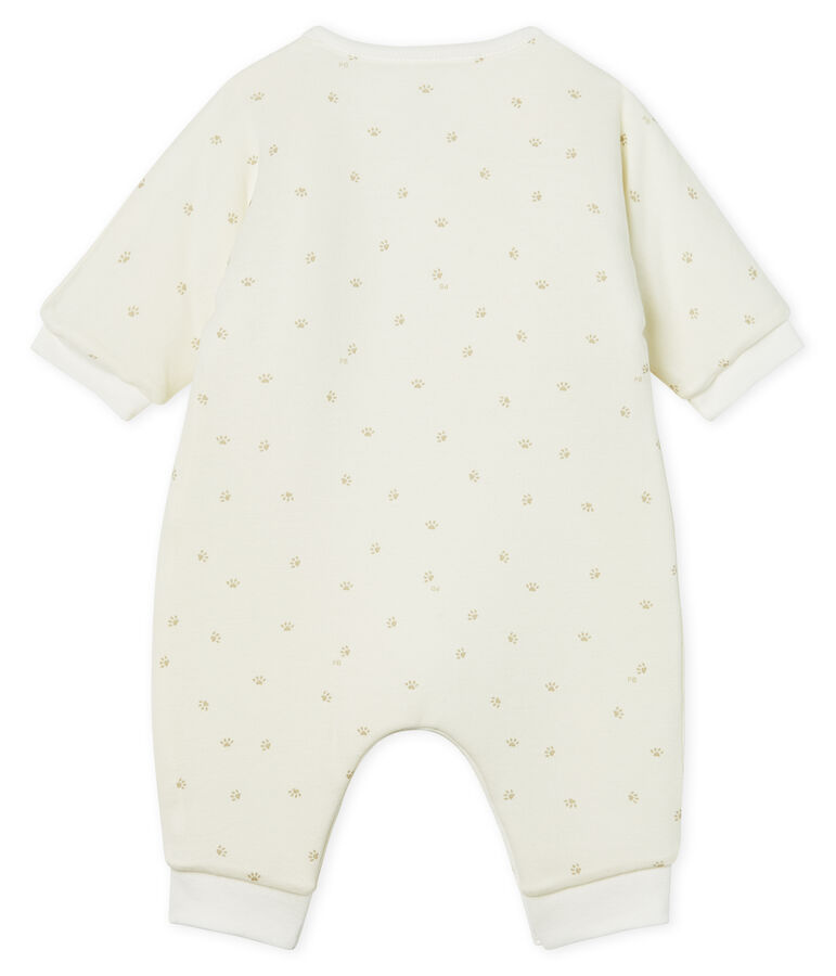 Combinaison longue b&eacute;b&eacute; en c&ocirc;te ouatin&eacute;e blanc MARSHMALLOW/gris SOURICEAU CN