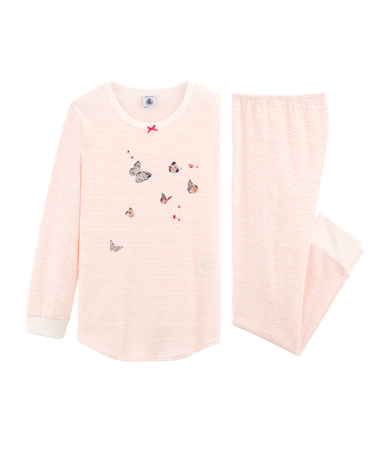 Pyjama petite fille en c&ocirc;te blanc/rose