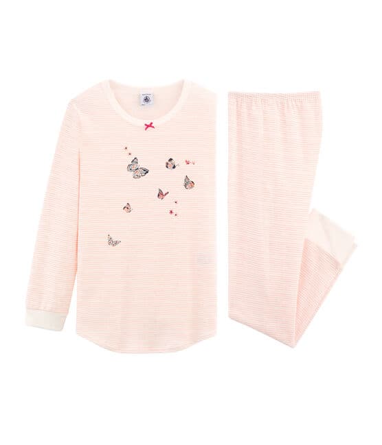 Pyjama petite fille en côte blanc MARSHMALLOW/rose ROSAKO