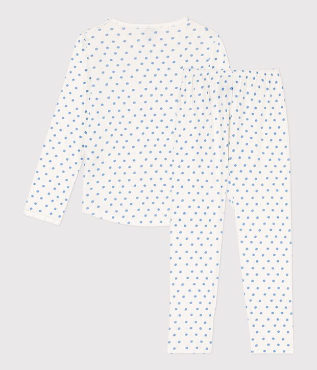 Pyjama &agrave; pois en coton petite fille blanc/bleu