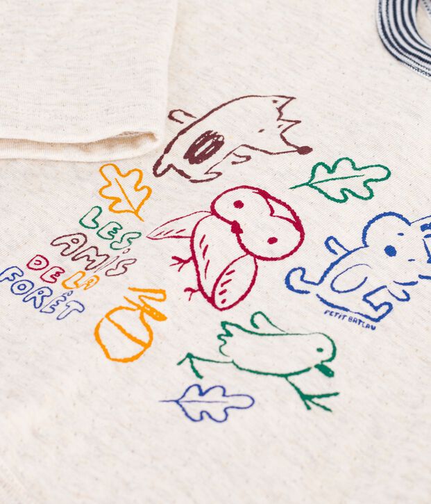 Tee-shirt b&eacute;b&eacute; en coton manches longues uni &agrave; motif beige chin&eacute;