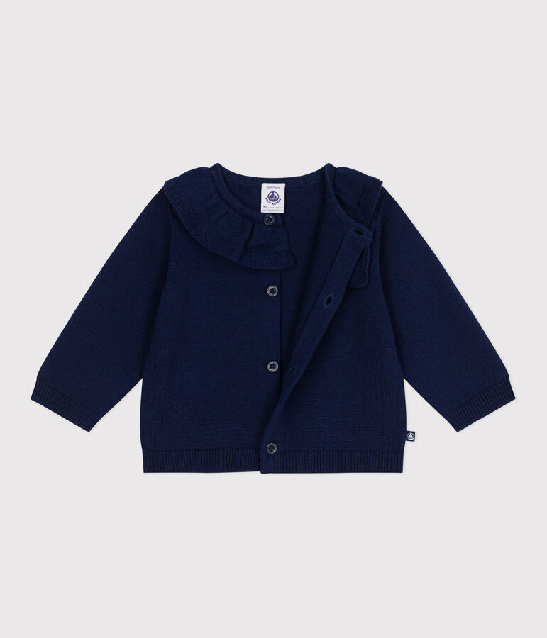 Cardigan b&eacute;b&eacute; en tricot laine et coton uni &agrave; col bleu SOIR