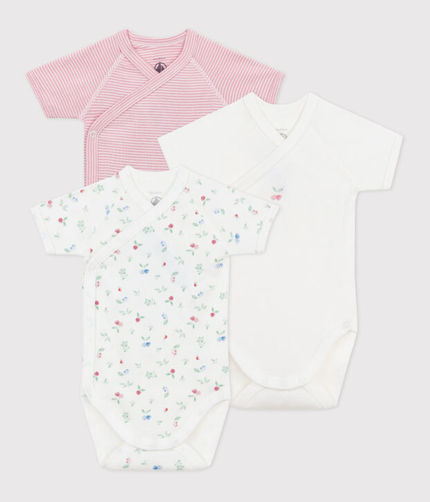 Lot de 3 bodies crois&eacute;s manches courtes en coton imprim&eacute; b&eacute;b&eacute; multicouleur