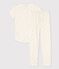 Pyjama manches courtes soleils petite fille en coton biologique blanc MARSHMALLOW/ ORGE