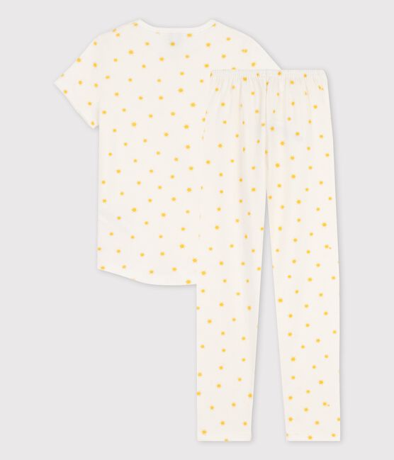Pyjama manches courtes soleils petite fille en coton biologique blanc MARSHMALLOW/ ORGE