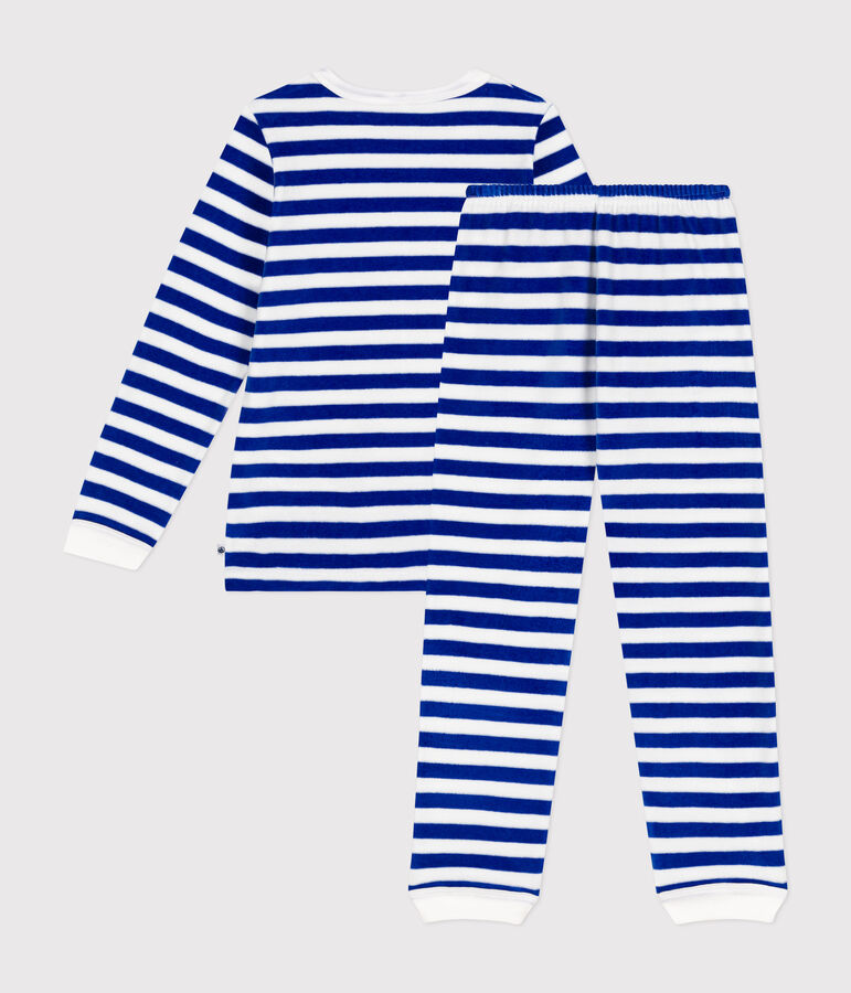 Pyjama ray&eacute; en velours enfant bleu CALVIN/ MARSHMALLOW