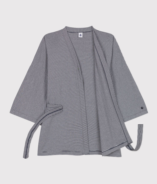 Kimono ray&eacute; femme bleu/blanc