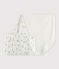 Lot sac et tapis à langer lapin bébé en tubique en coton biologique blanc MARSHMALLOW/gris GRIS