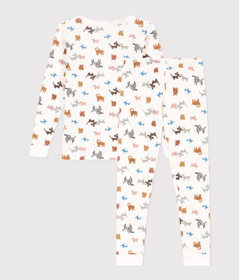 Pyjama ajust&eacute; en coton enfant blanc MARSHMALLOW/blanc MULTICO