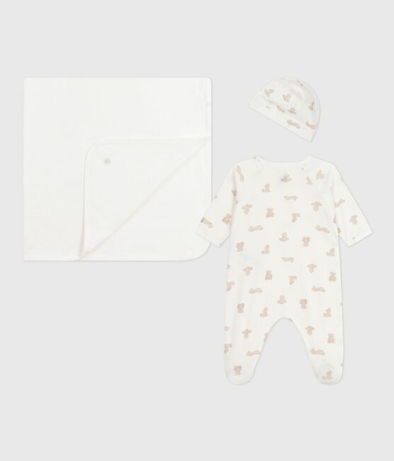 Coffret cadeau bébé en coton imprimé MARSHMALLOW/ BRUN