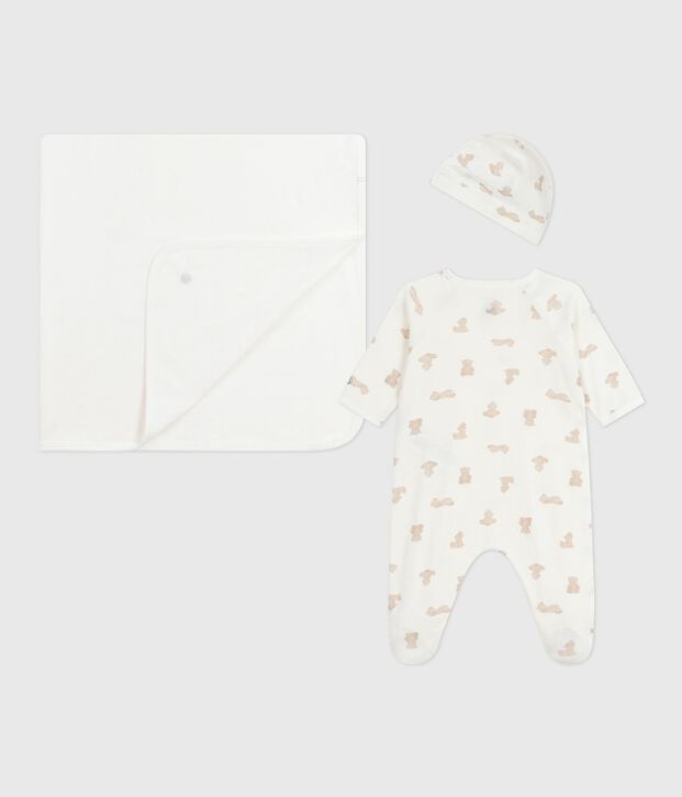 Coffret cadeau b&eacute;b&eacute; en coton imprim&eacute; blanc/BRUN