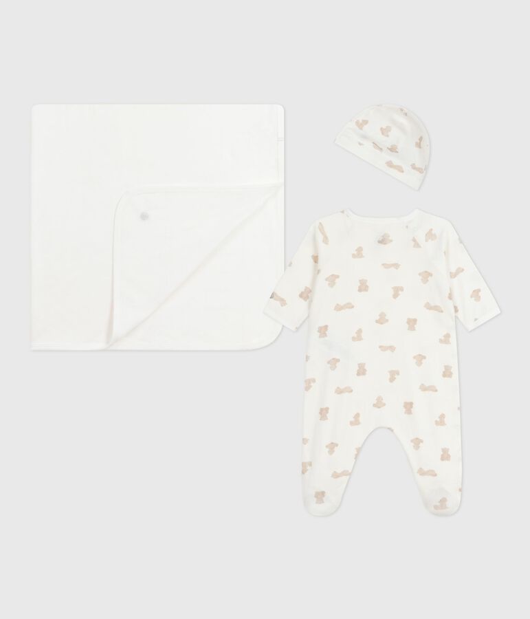 Coffret cadeau b&eacute;b&eacute; en coton imprim&eacute; blanc/BRUN