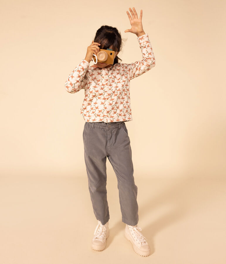 Pantalon droit en velours fin enfant fille vert THUYA