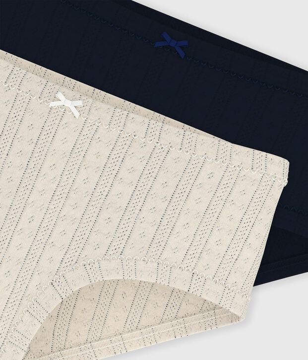 Lot de culottes enfant en coton ajour&eacute; taille haute unies multicouleur