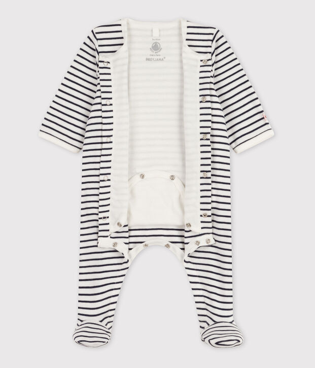 Bodyjama &agrave; rayures b&eacute;b&eacute; en coton blanc/bleu
