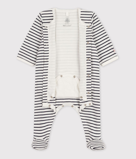 Bodyjama à rayures bébé en coton blanc MARSHMALLOW/bleu SMOKING