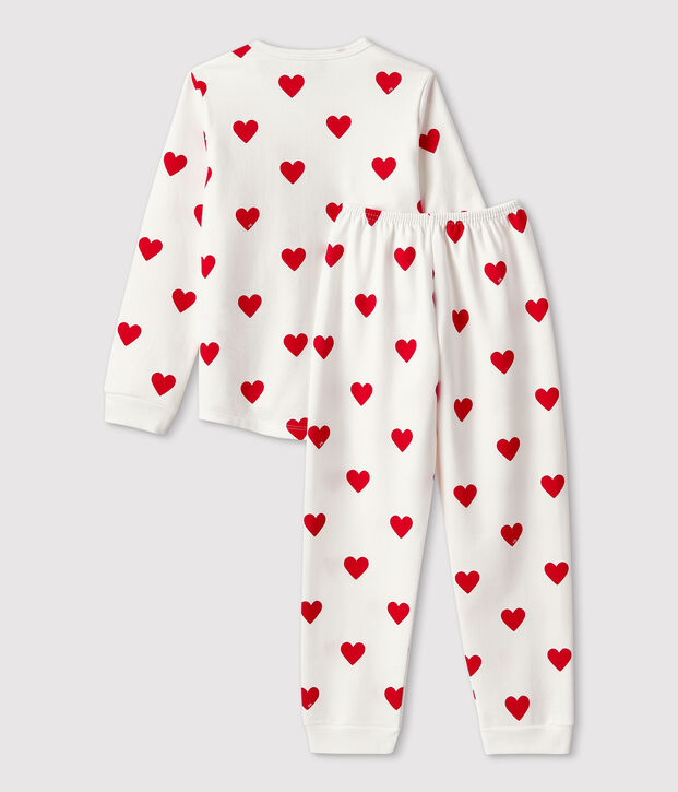 Pyjama c&oelig;ur en molleton enfant blanc/rouge