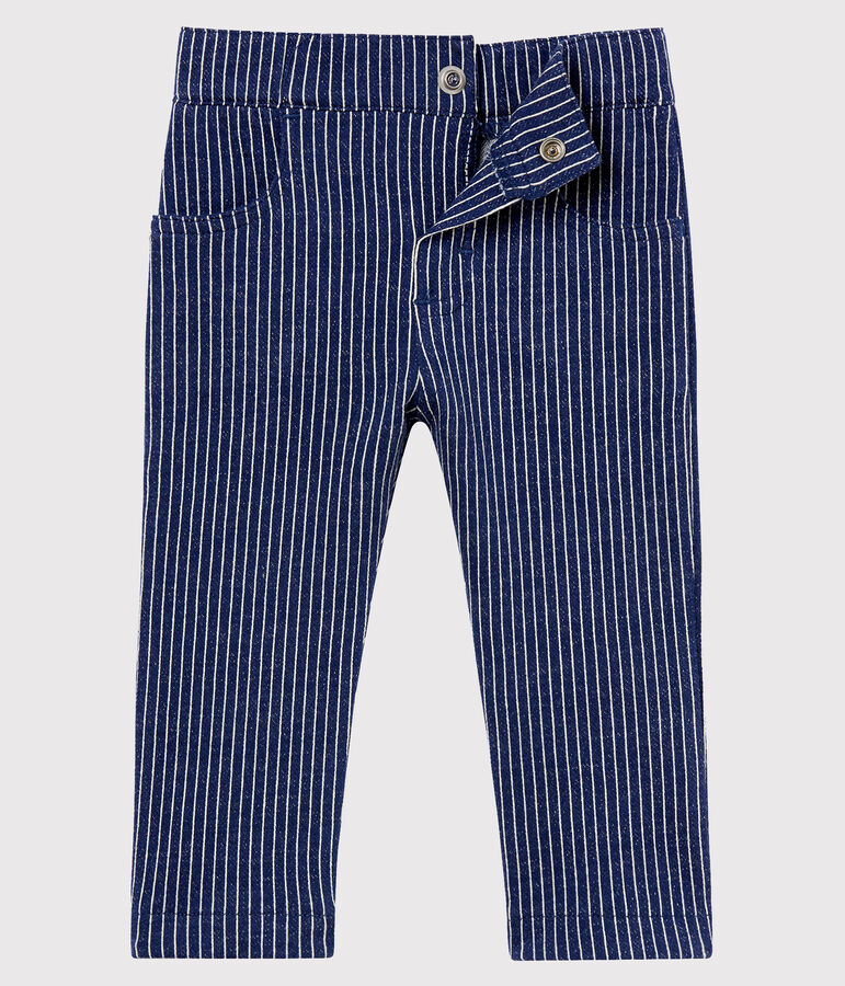 Pantalon en maille ray&eacute;e b&eacute;b&eacute; gar&ccedil;on bleu/blanc