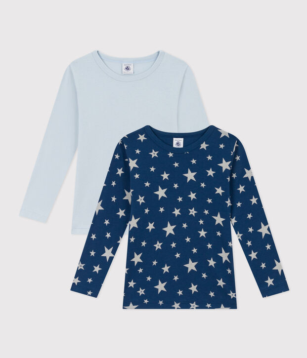 Lot de 2 tee shirts manches longues &eacute;toile en coton petit gar&ccedil;on multicouleur